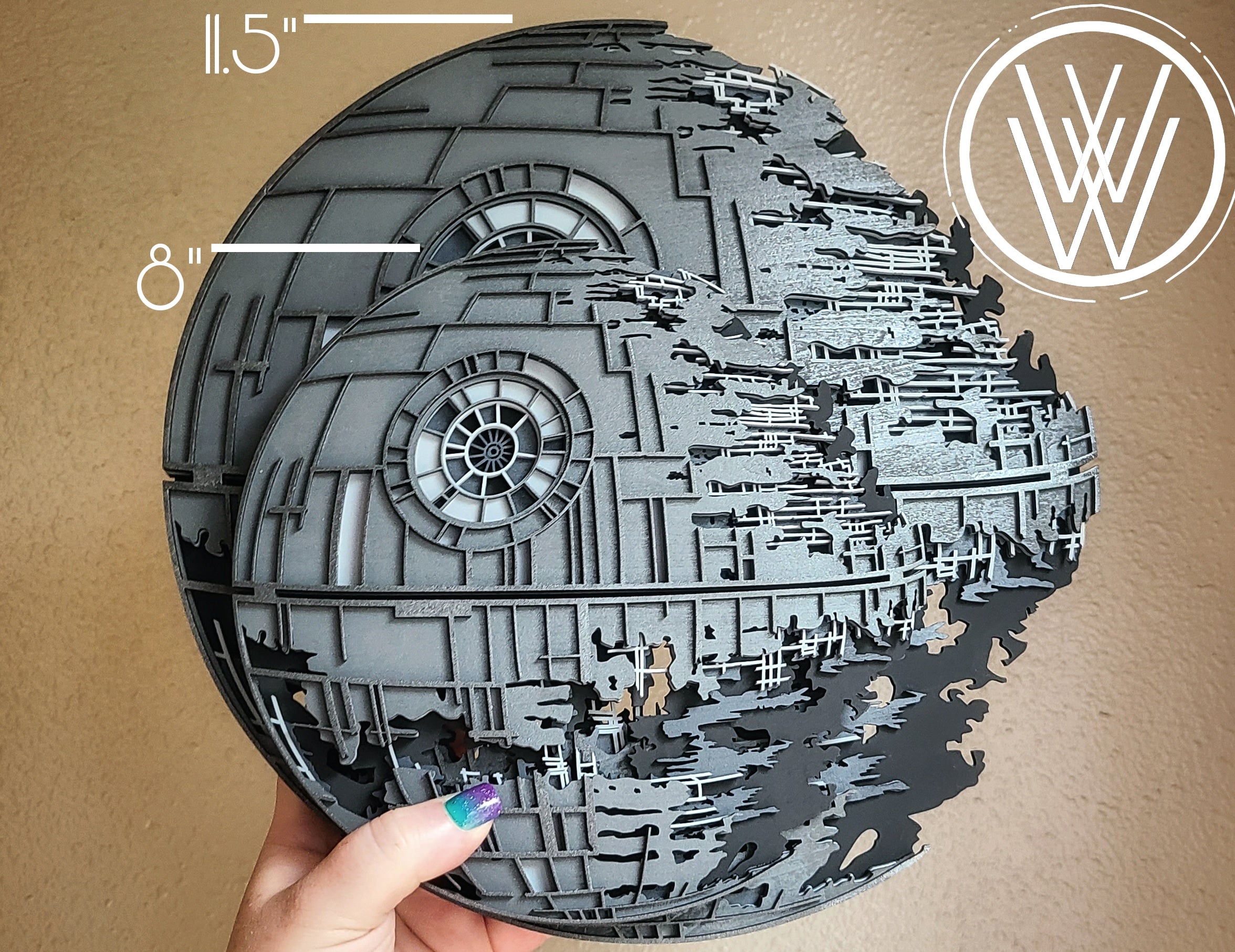 Handmade Made-To-Order Wooden Layered Death Star Movie Inspired Wall Art