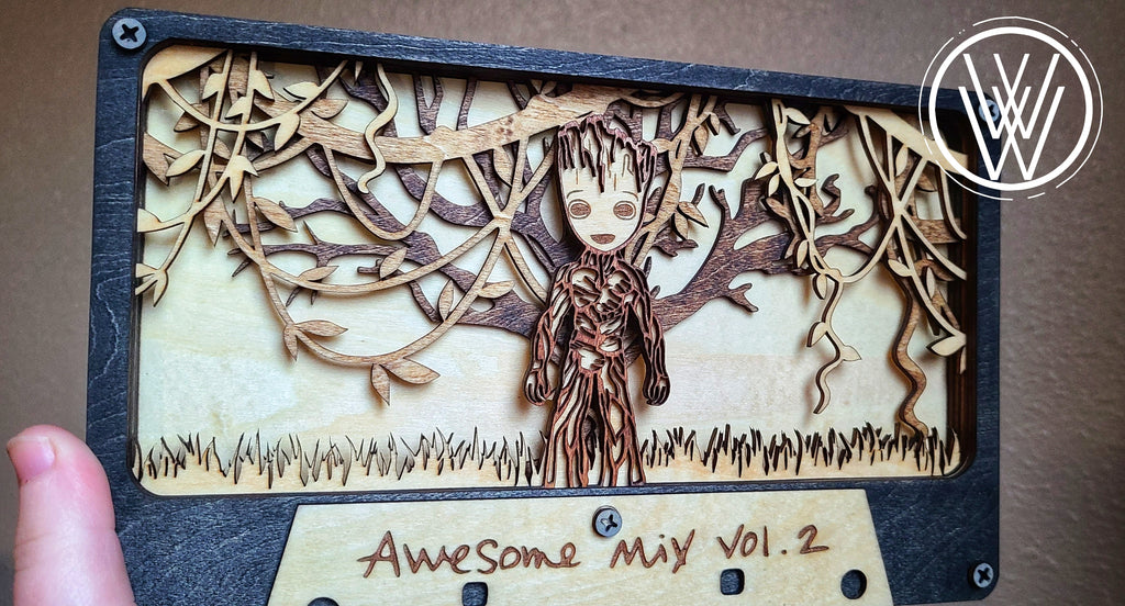 Handmade Made-To-Order 9.3" Wooden Groot Inspired Cassette Wall Decor