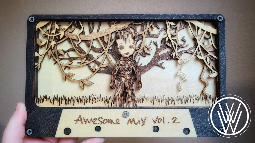 Handmade Made-To-Order 9.3" Wooden Groot Inspired Cassette Wall Decor