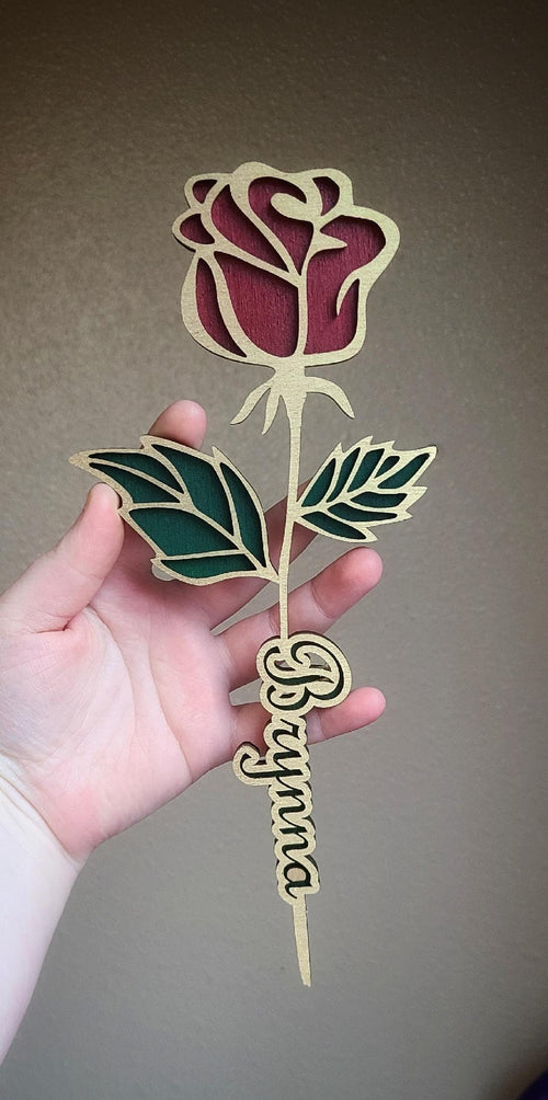 Handmade Made - To - Order 10" Personalized Wooden Layered Flower: Rose, Sunflower, Daisy, Morning Glory, Poppy, Carnation, or Chrysanthemum - Wynne & Wiley