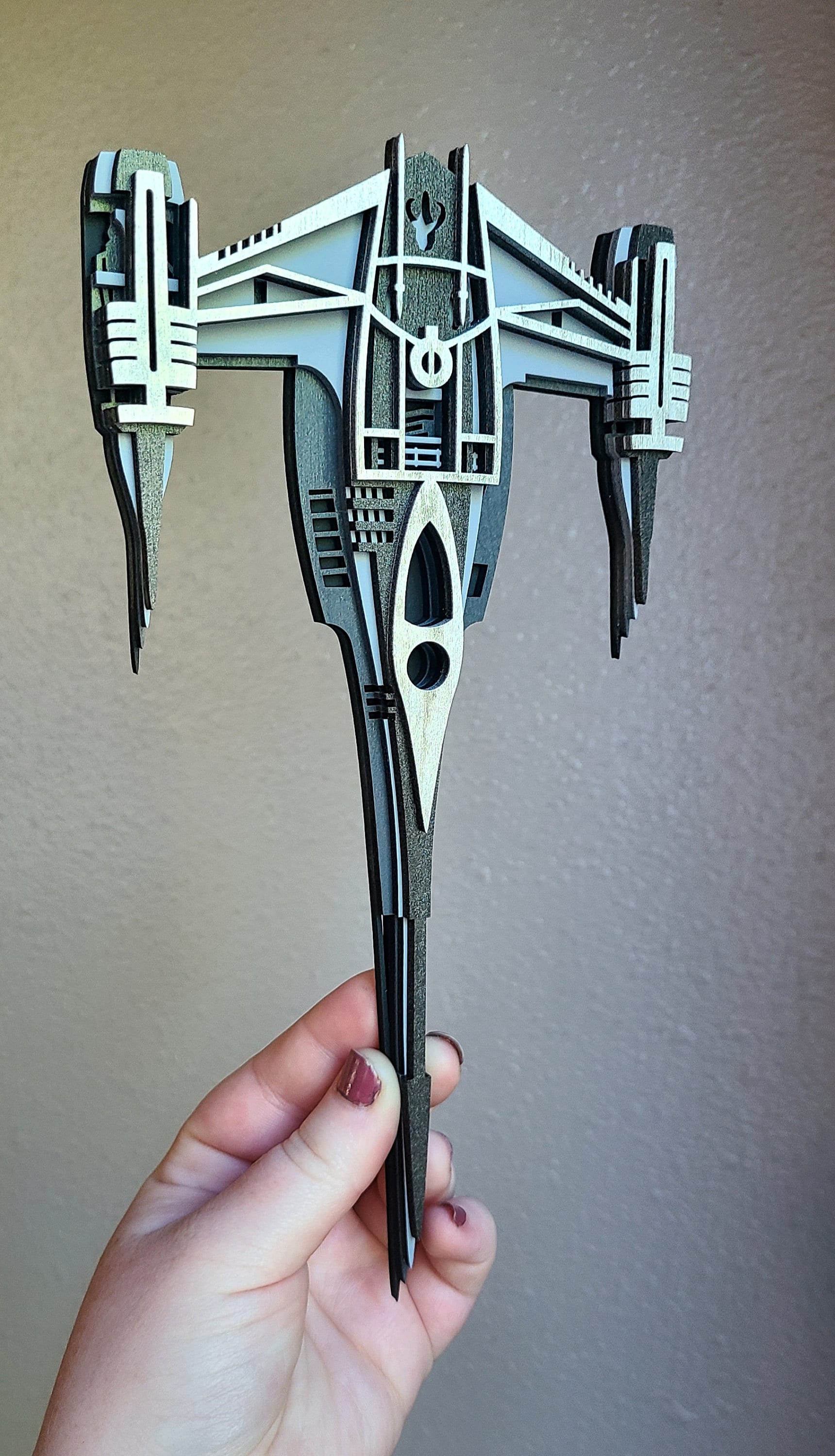 Handmade Made-To-Order 9" Wooden Layered N1 Bounty Hunter Starfighter Movie Inspired Wall Decor