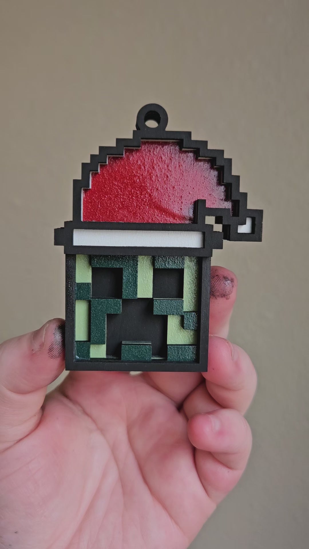 Handmade Made-To-Order 3"Wooden Layered Christmas Creeper Video Game Inspired Ornament
