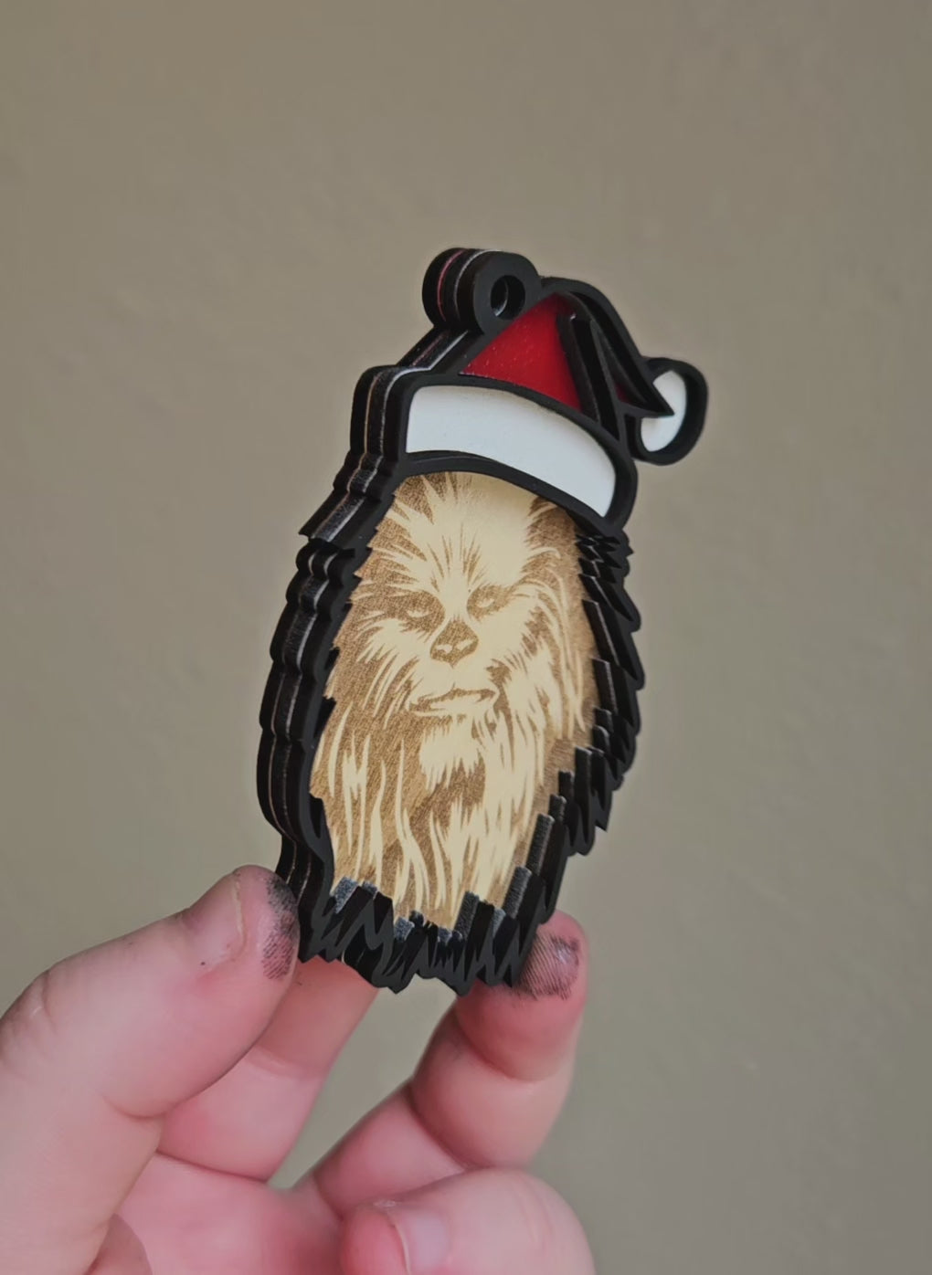 Handmade Made-To-Order 3" Wooden Layered Christmas Chewy Movie Inspired Ornament